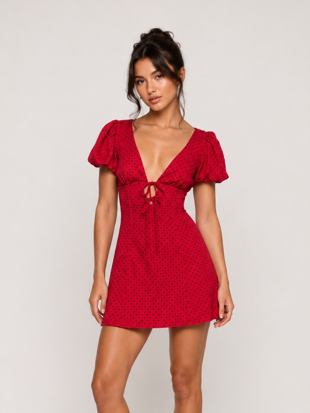 Princess Polly Red Polka Dot Tie-Front Mini Dress